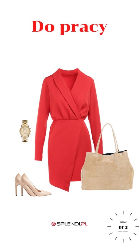 Stylizacja z czerwoną sukienką do pracy