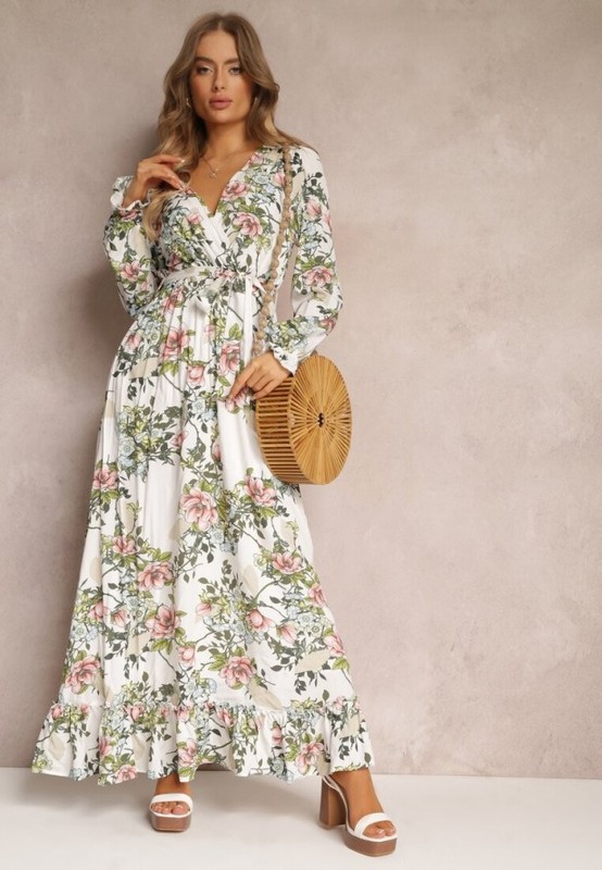 elegancka długa sukienka w kwiaty