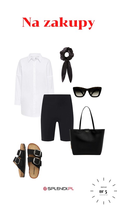 Stylizacja z białą koszulą na zakupy