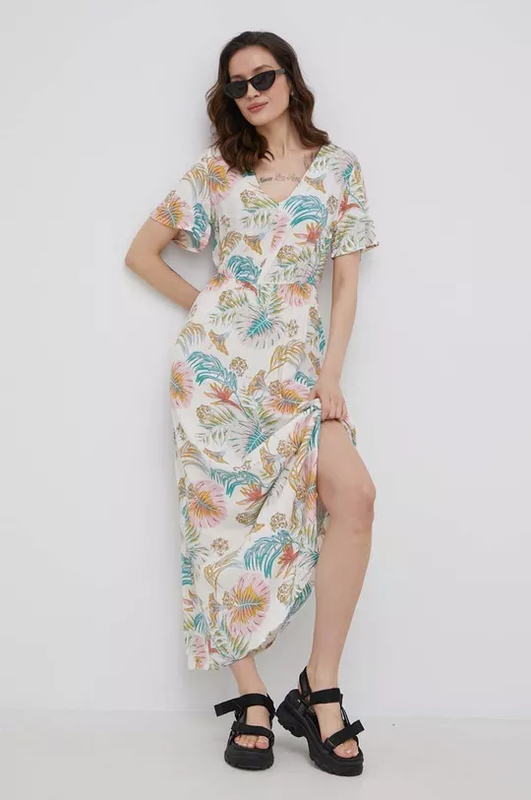 Sukienka biała z nadrukiem w kwiaty