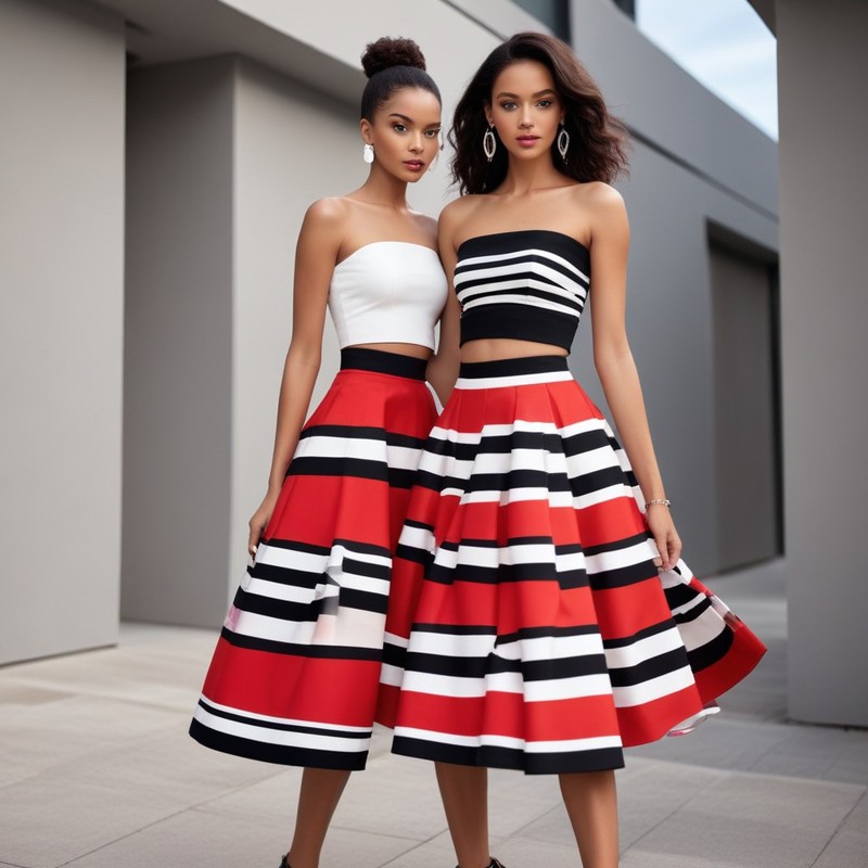 The-model-is-wearing-a-striking-and-fashionable-top and skirt