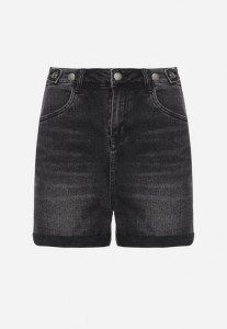 Ciemnoszare Szorty Jeansowe z Wysokim Stanem z Metalicznymi Guzikami i Napami Ezorea