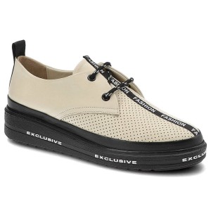 Półbuty damskie Ravini, perforowana cholewka poprawiająca wentylację klasyczne sznurowanie z dekoracyjną taśmą, ecru, 195-500-Ecru-05FSN-T-019Syhexc