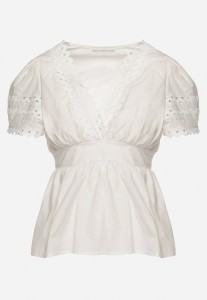 Biała Bawełniana Bluzka a Ażurowymi Tasiemkami Lantara