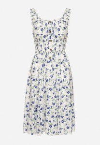 Biało-Niebieska Sukienka Rozkloszowana na Ramiączkach w Kwiaty Tallio