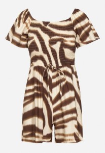 Brązowy Wiskozowy Kombinezon z Elastyczną Górą Filwenna