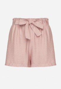 Różowe Wiskozowe Szorty w Stylu Paper Bag z Paskiem Saramora