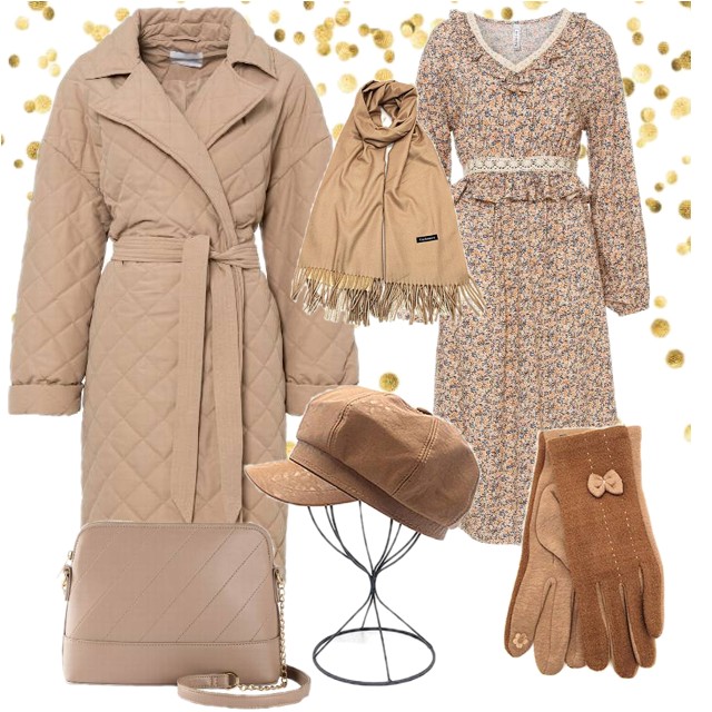 Stylizacja z sukienka w kwiaty na zimę