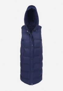 Granatowa Kamizelka Długa z Kapturem Pikowana Ardrae