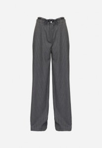 Ciemnoszare Spodnie Garniturowe z Wiskozą z Kieszeniami i Wiązaniem Sevitha