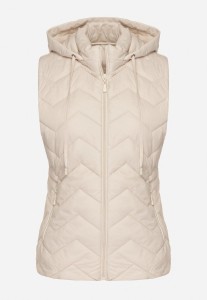 Ciemnobeżowa Kamizelka Pikowana z Odpinanym Kapturem Ariluna