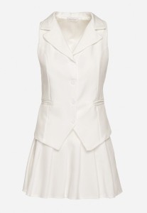 Biały Komplet Garniturowy Kamizelka i Plisowana Spódnica Ivelkio