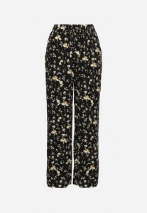Czarne Spodnie z Wysokim Stanem w Kwiaty Borsedi