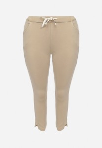 Beżowe Spodnie Skinny ze Sznurkiem w Pasie i Kieszeniami Irfana