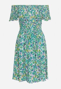 Zielona Wiskozowa Sukienka Typu Hiszpanka z Elastyczną Gumką w Talii Anlavera