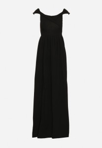 Czarna Koktajlowa Rozkloszowana Sukienka z Hiszpańskim Dekoltem i Rozcięciem na Nogę Gralia