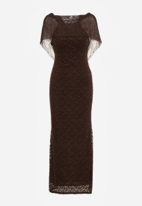 Brązowa Asymetryczna Sukienka z Falbaną Nawedina