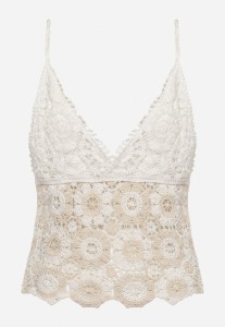 Beżowy Top Ażurowy w Stylu Boho z Bawełny Nahiroa