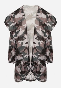 Szaro-Zielona Kurtka Wiatrówka Niezapinana z Kapturem i Troczkami do Ściągania Tanae