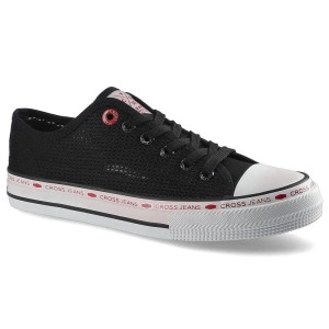 Trampki damskie Cross Jeans, z materiałowej przewiewnej siateczki tekstylnej z sznurowaniem oraz gumową płaską podeszwą, czarne, FF2R4015C