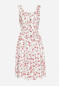 Biało-Czerwona Sukienka Rozkloszowana na Ramiączkach w Kwiaty Tallio