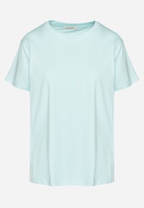 Jasnoniebieski Gładki T-shirt z Bawełny o Klasycznym Kroju Natime