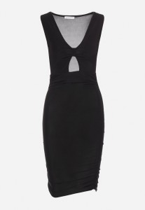 Czarna Dopasowana Sukienka z Marszczeniem i Wycięciem w Talii Inesvesa