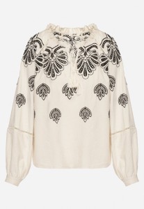 Beżowa Bawełniana Bluzka ze Wzorem Boho Nilowena