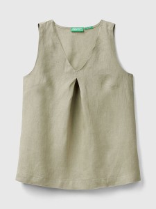 Benetton Lniana bluzka w kolorze khaki rozmiar: L