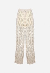 Beżowe Spodnie z Ażurowej Dzianiny z Podszewką Typu Szorty Valoen