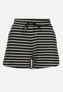 Czarne Dresowe Bawełniane Szorty z Wysokim Stanem w Paski Wykończone Troczkami Barisea