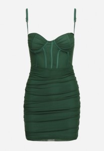 Zielona Sukienka na Ramiączkach z Usztywnianym Dekoltem Dopasowana Morrigan