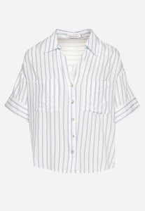 Niebieska Koszula z Lnu i Wiskozy o Kroju Oversize Restia