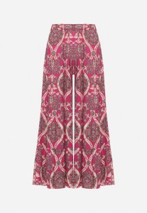 Fuksjowe Szerokie Wiskozowe Spodnie z Wysokim Stanem i Gumką w Talii Risettesna