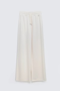 Spodnie damskie dresowe z szeroką nogawką kremowe Lunarap 102