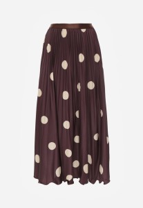 Brązowa Rozkloszowana Spódnica Plisowana High Waist w Groszki Telede