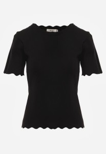 Czarna Dzianinowa Bluzka z Nieregularnymi Krawędziami Datria