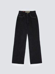 Jeansy damskie z szeroką nogawką z ozdobnymi dżetami czarne Atrea 929