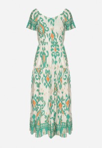 Zielona Wiskozowa Sukienka z Geometrycznym Wzorem Cleanna