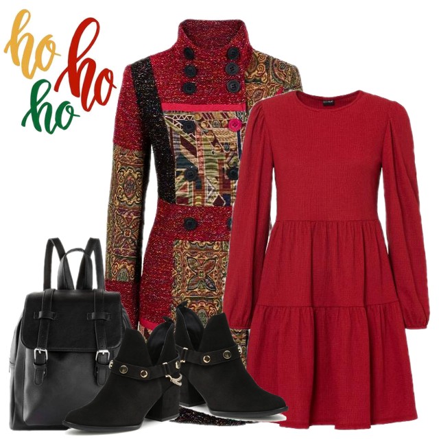 Stylizacja świąteczna z czerwoną sukienka