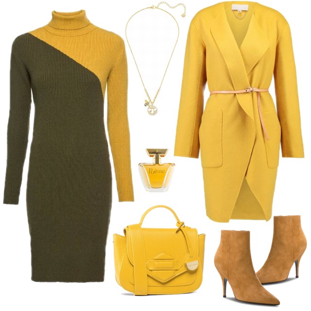 Musztardowy płaszcz na jesień