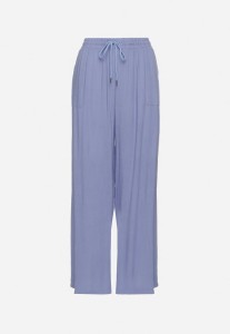 Niebieskie Spodnie Bawełniane Szerokie z Gumką w Pasie Efranica