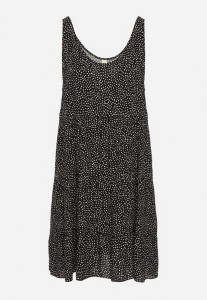 Czarno-Biała Rozkloszowana Bawełniana Sukienka na Ramiączkach z Falbanami Tesly