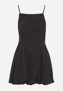 Czarna Sukienka Vices na Ramiączkach o Fasonie Bombki Folonna