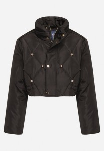 Czarna Pikowana Kurtka Puffer o Krótkim Kroju ze Stójką Zdobiona Napami Zinnavira