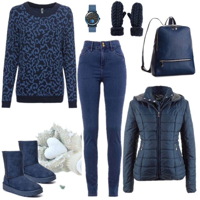 Stylizacja na zimę w kolorze granatowym