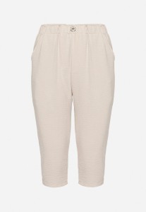 Beżowe Spodnie Capri z Bawełną i Wysokim Stanem Galirosa