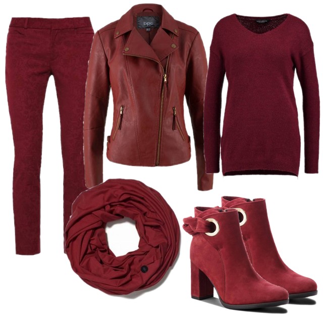 Klasyczny look w kolorze bordowym