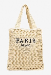 Beżowa Plażowa Torebka Shopperka z Plecionki z Napisem Odelira