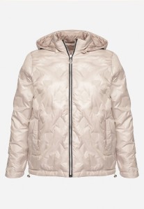 Beżowa Kurtka Dwustronna z Odpinanym Kapturem Frolbia